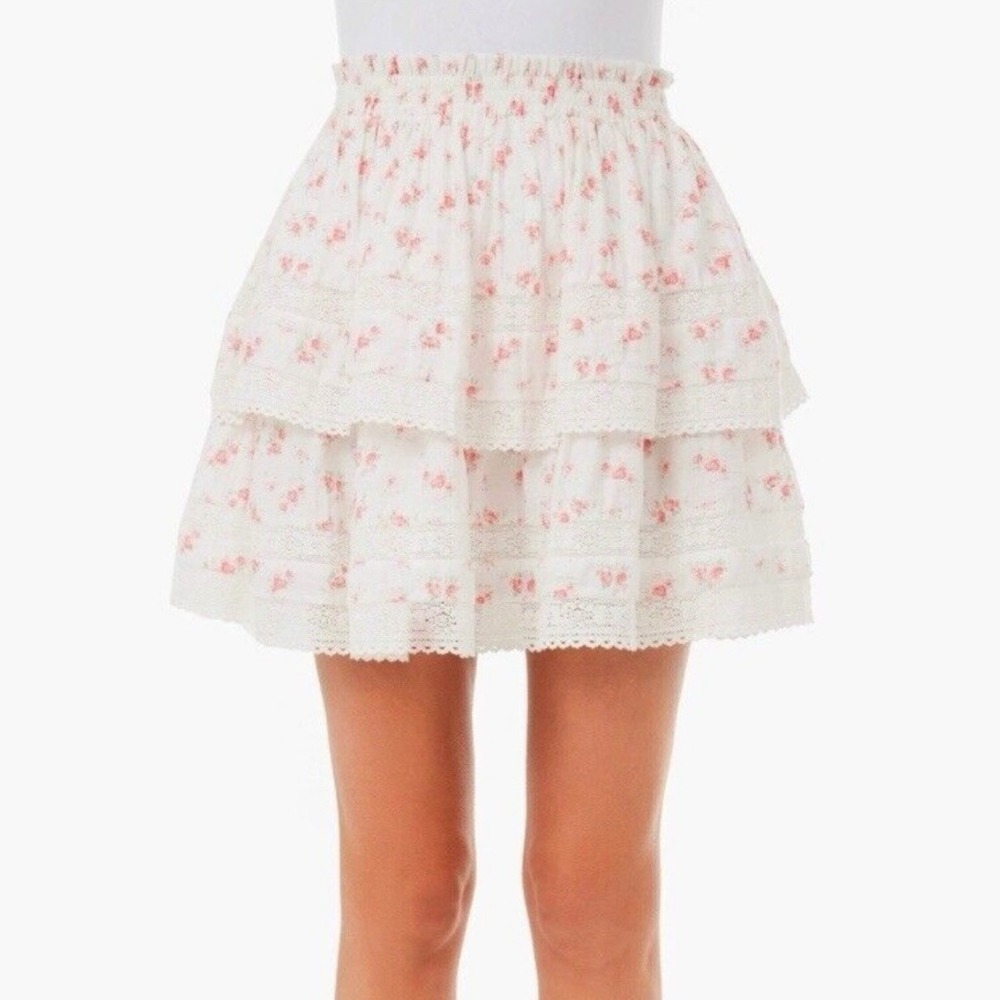 Hyacinth House Tuckernuck White Floral Lace Ruffle Mini Skirt Size Large NWT